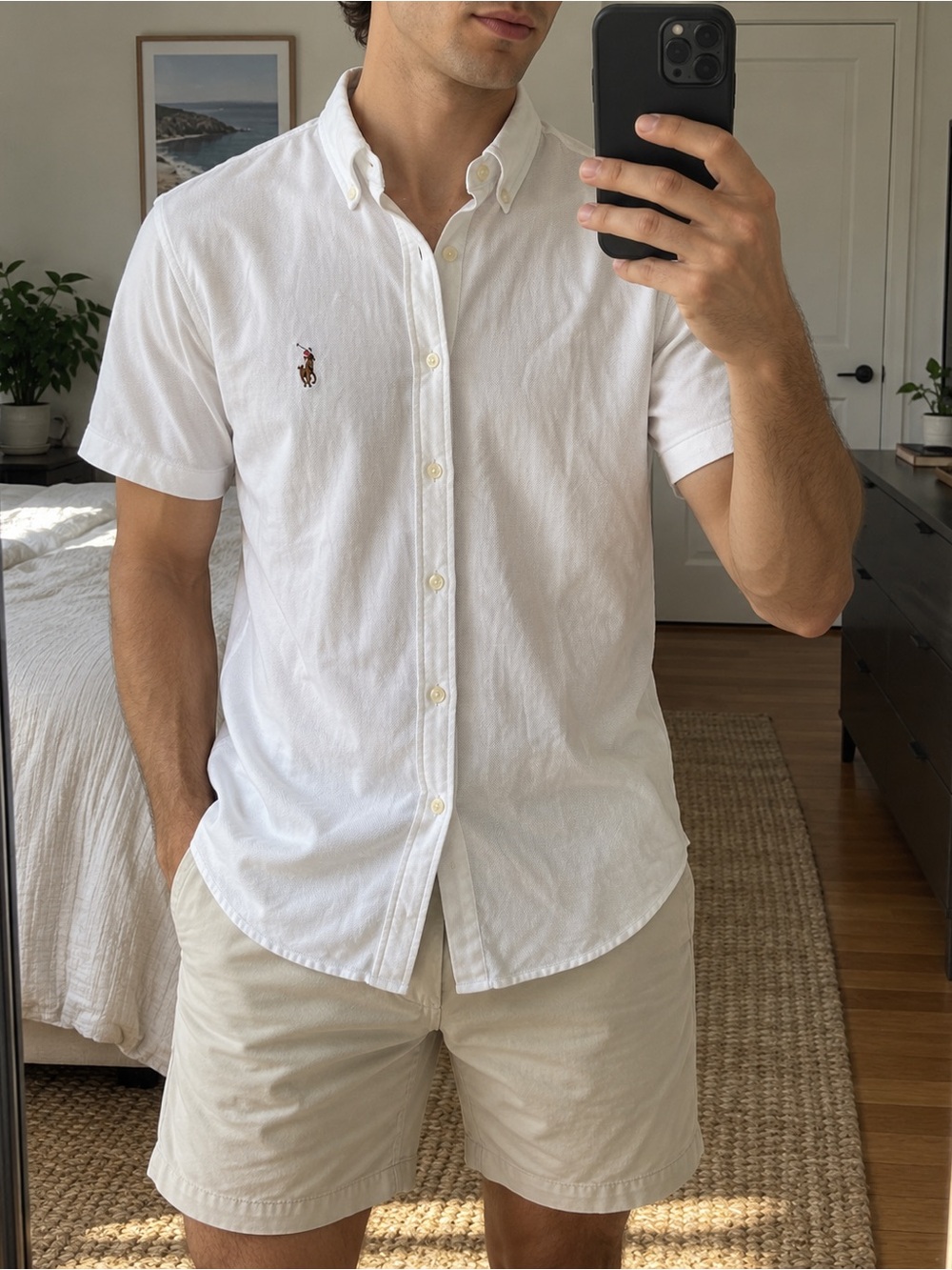 Ralph Lauren Men’s White Short Sleeve Knit Oxford Shirt Size S